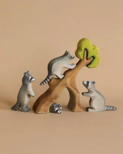 Bumbu Wooden Raccoon Family With Tree Set (ships in one week)>Bumbu Toys Outlet