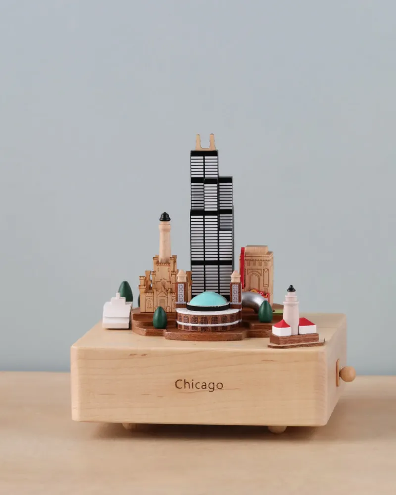 Chicago Wooden Music Box>Wooderful Life Clearance