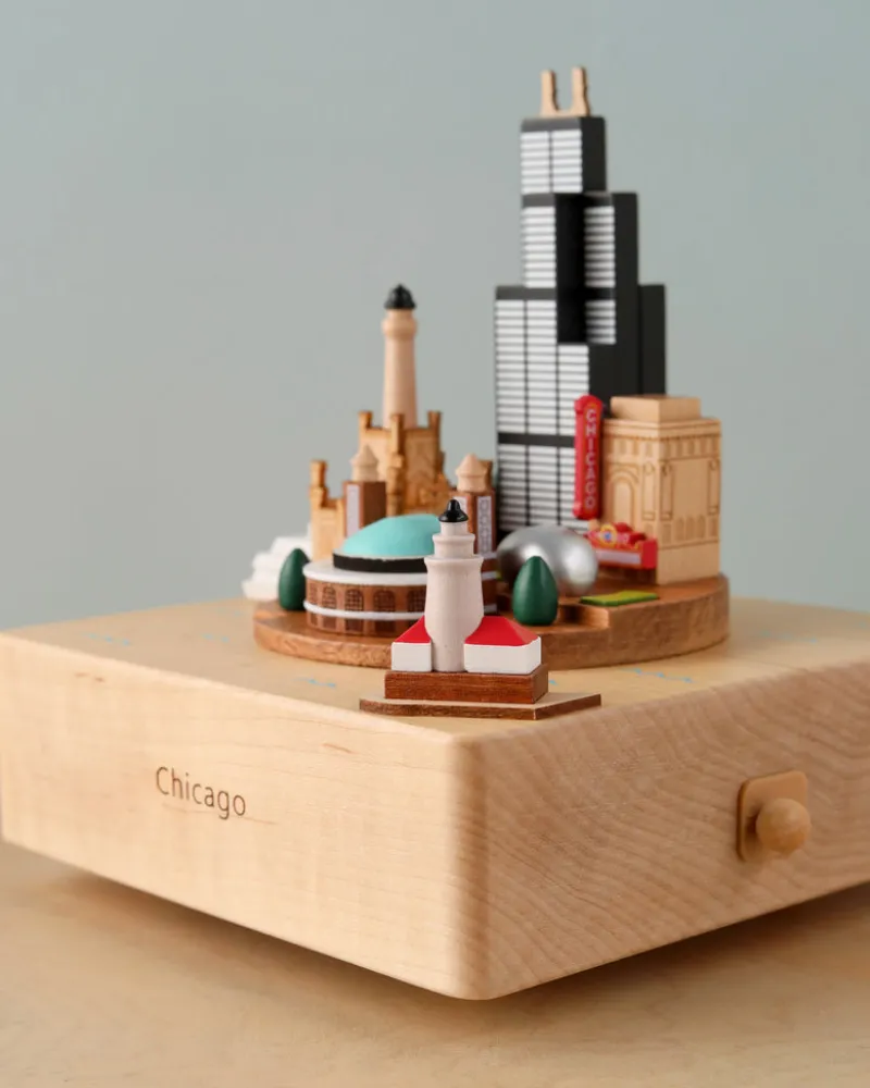 Chicago Wooden Music Box>Wooderful Life Clearance