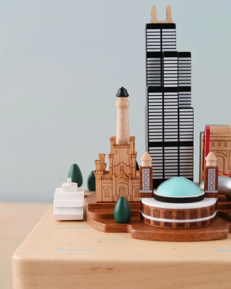 Chicago Wooden Music Box>Wooderful Life Clearance