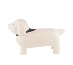 Handmade Tiny Wooden Animals - White Dachshund Dog><noscript><img width=