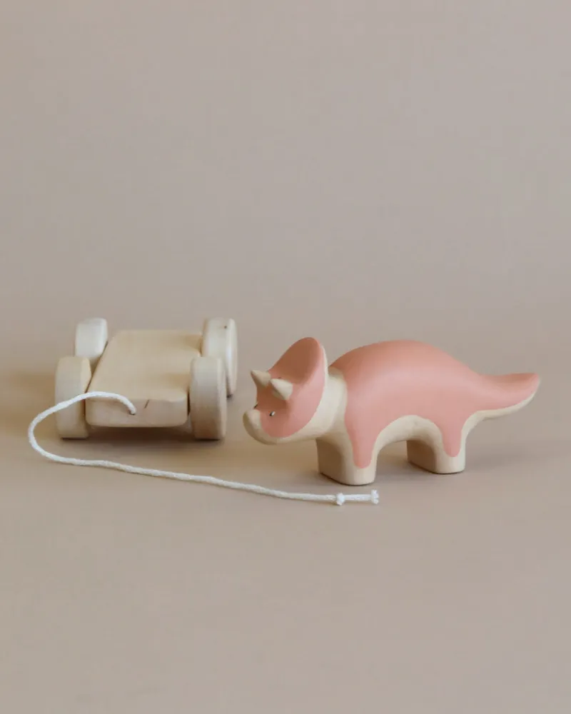 Handmade Wooden Triceratops Dinosaur Pull Toy With Built-In Magnets>Meshka And Friends Hot