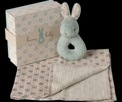 Bunny Rattle & Burb Cloth Set - Mint><noscript><img width=
