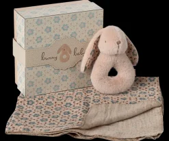Bunny Rattle & Burp Cloth Set - Powder><noscript><img width=
