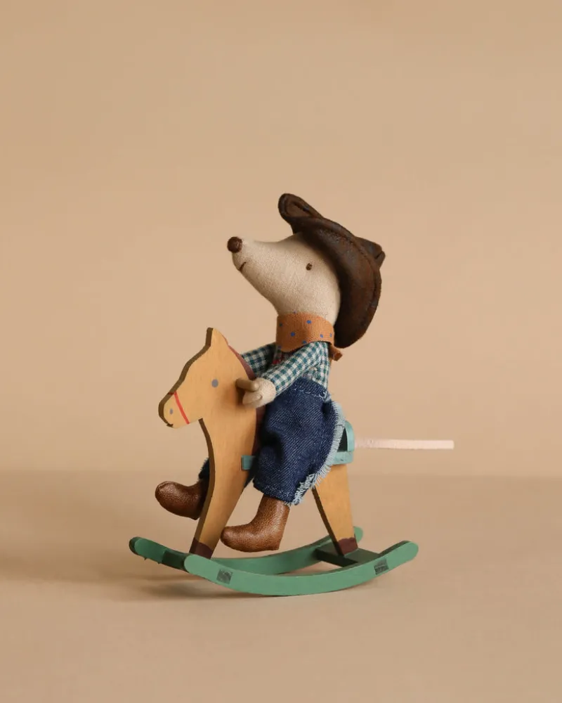 Cowboy Mouse On Rocking Horse, Little brother>Maileg Clearance