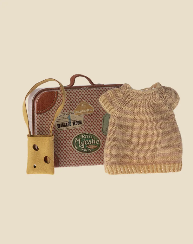 Knitted Dress And Bag In Suitcase, Big Sister Mouse>Maileg Fashion