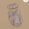 13" Doll Clothing | Clara Romper & Headband in Washed Linen - Nude>Minikane Online