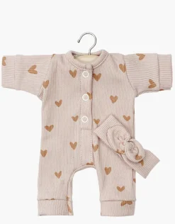 11" Doll Clothing | Lili Jumpsuit & Headband in Ribbed Cotton - Little Pink Hearts>Minikane Fashion