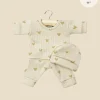 11" Doll Clothing | Morgan Pajamas & Hat in Ribbed Cotton - Beige Hearts>Minikane Online