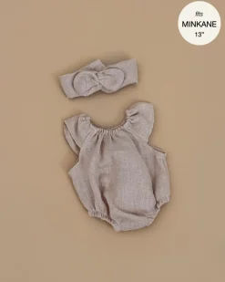 13" Doll Clothing | Clara Romper & Headband in Washed Linen - Nude>Minikane Online