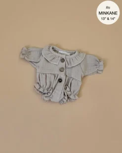 Doll Clothing | Leonore Ruffled Romper in Cotton Gauze - Pebble>Minikane Outlet