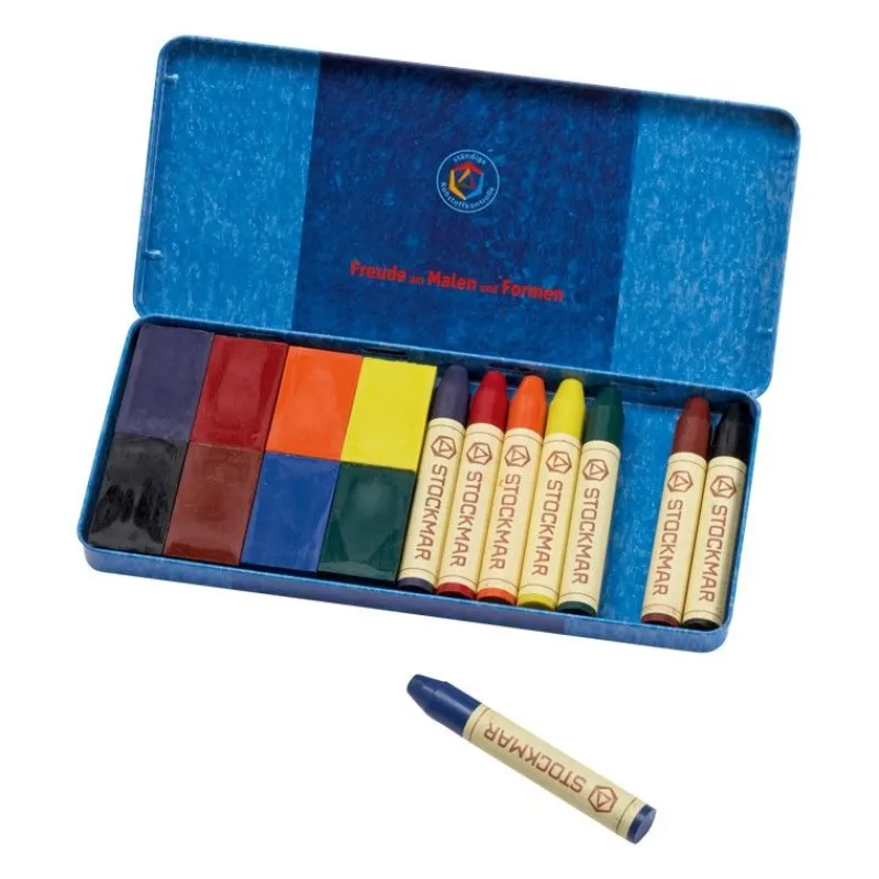 Wax Crayons Combo Standard Tin Case - 8 Blocks & 8 Sticks Assorted>Stockmar New