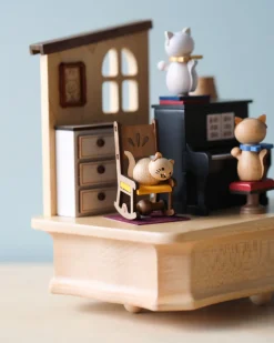 Wooden Cat Playing Piano Music Box>Wooderful Life Hot